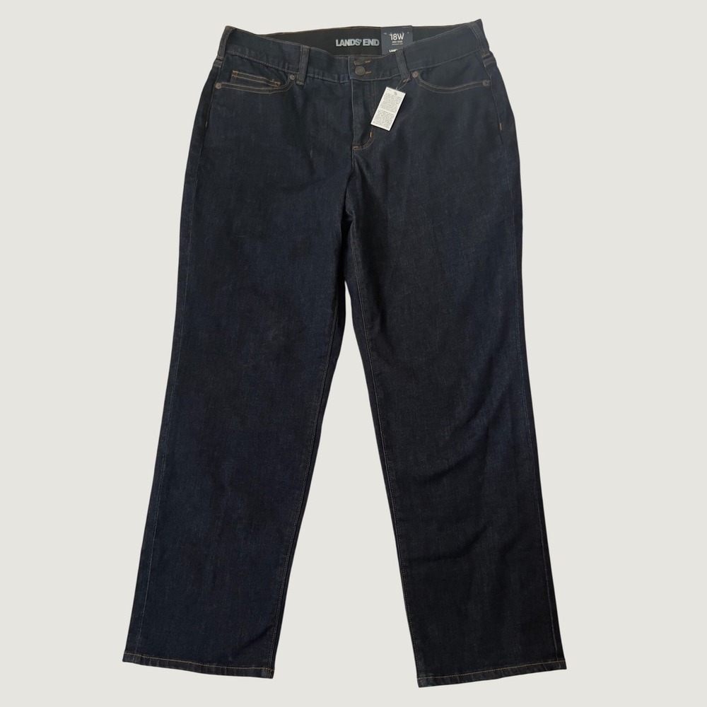 NEW Lands' End Jeans Deepest Indigo Mid Rise Straight Leg 18W